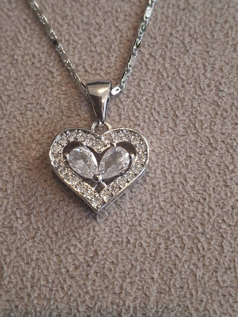 Silver Plated Heart Pendant Necklace with Clear Crystals